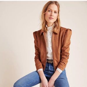 Anthropologie Sueded Puff Sleeve Moto Jacket